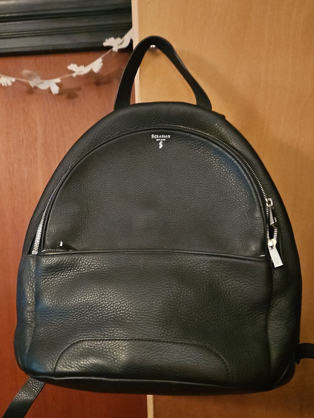 Serapian Black Pebbled Leather Backpack